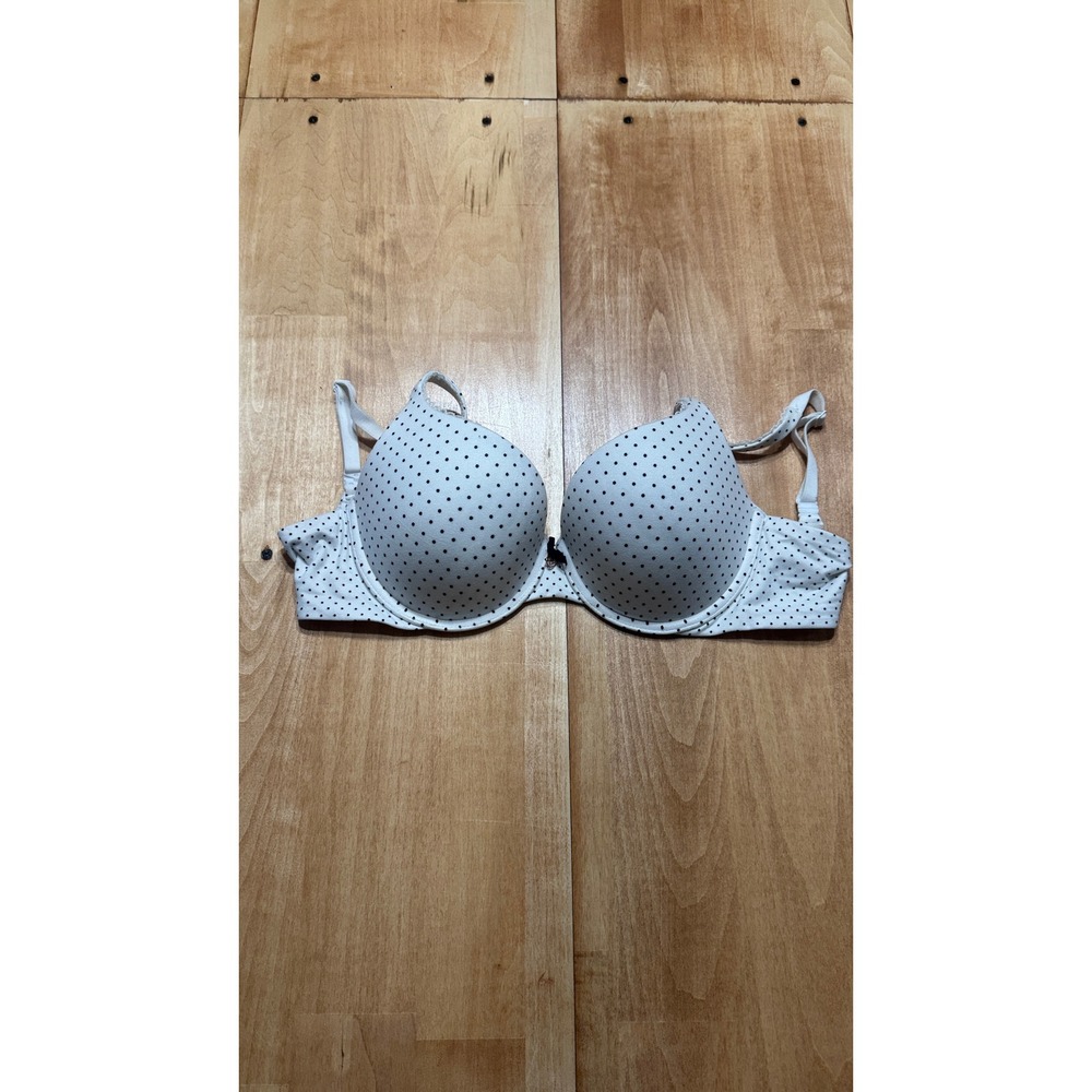 Victoria's Secret Perfect Shape Bra 34D White Black Polka Dot Underwire Padded